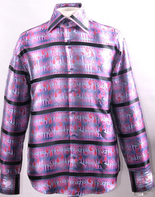 Mens Paisley Stripe High Collar Purple Shirt
