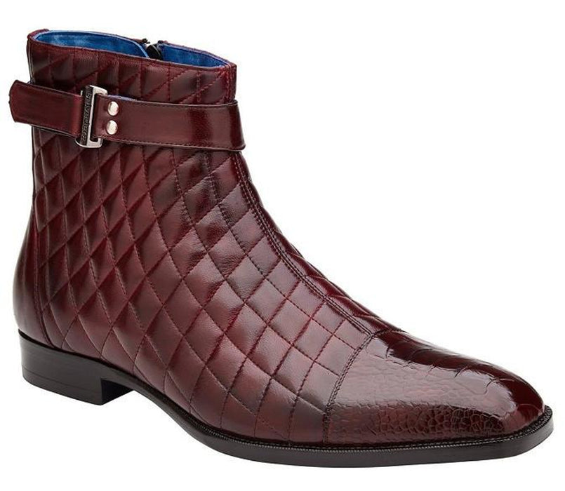 Belvedere Mens Quilted Ostrich Captoe Boots Burgundy Libero