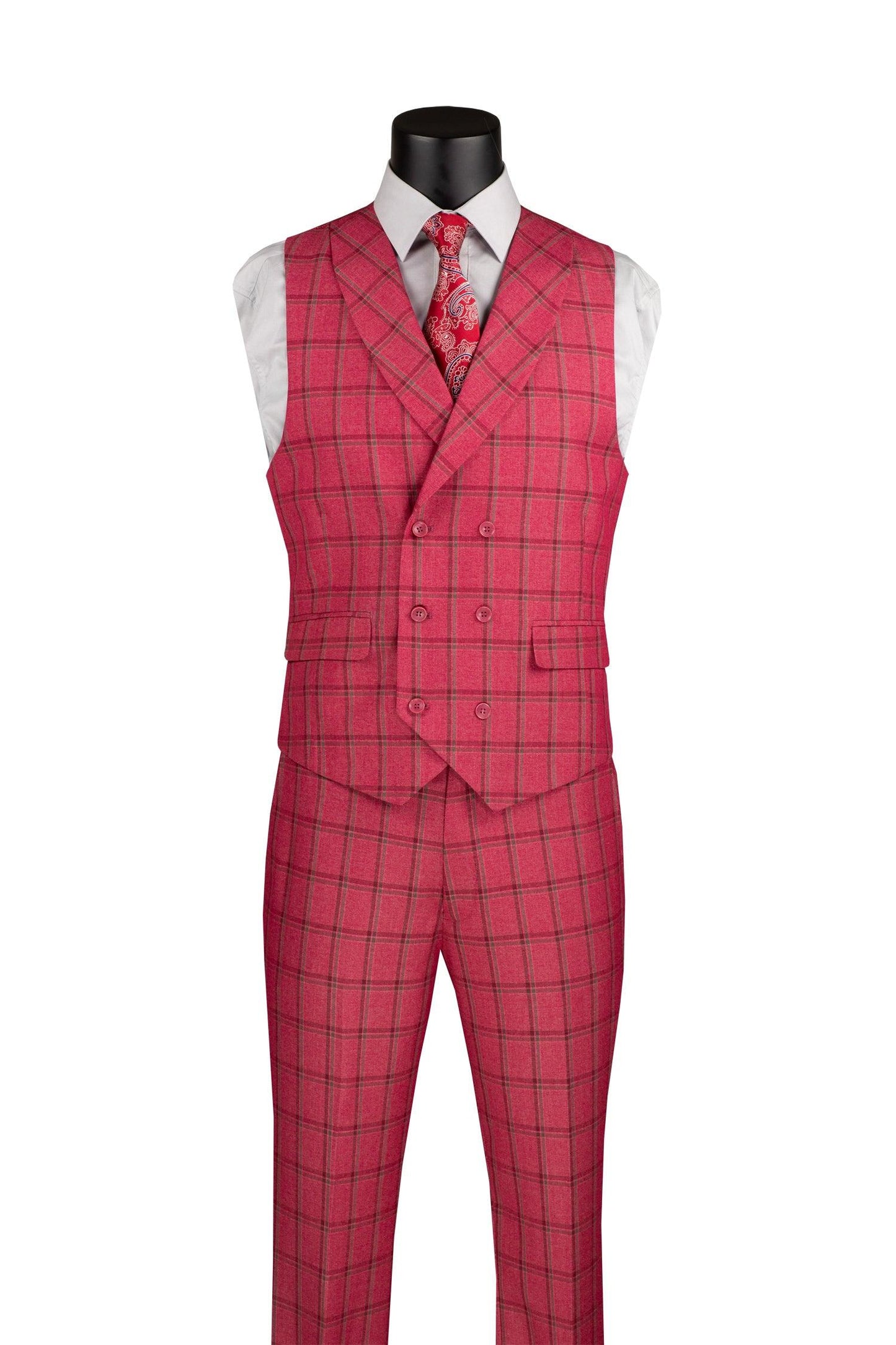 La Scale Collection-Windowpane Three Piece Suit, Raspberry - Image 2