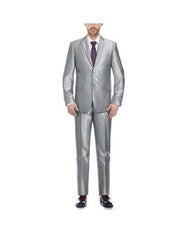 Renoir Suits - Renoir Fashion Verno Cavallo Men'S Silver Solid Pattern Slim Fit Polyester Suit