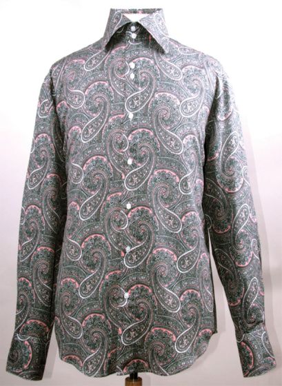 Mens Paisley Shirts - Club Fashion Dress Shirt Spread Collar in Color Rose