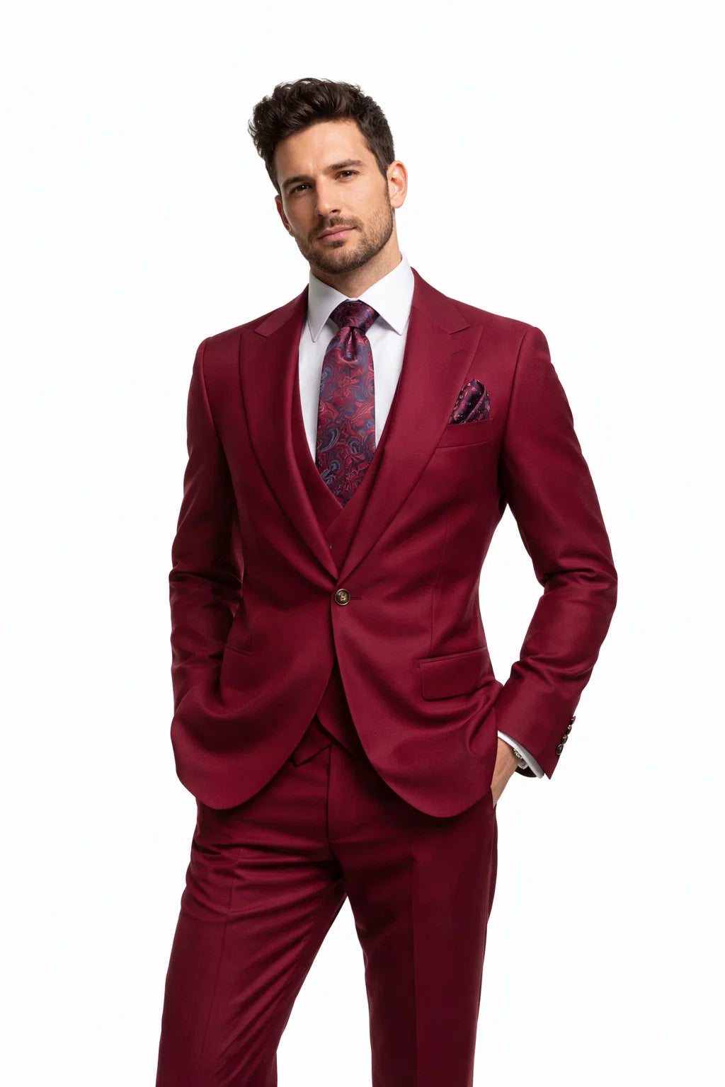 Rossi Man BOND RM1777 Slim Fit 3-Piece Red Suit – Modern Tailored Suit for Men