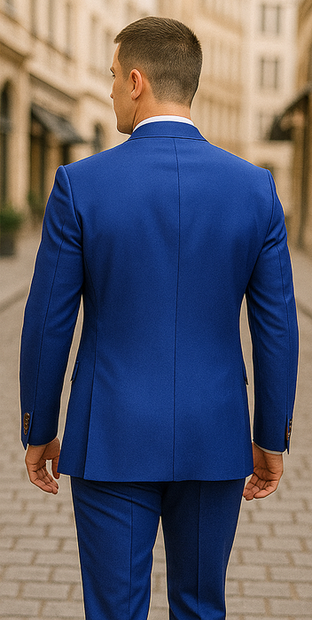 Rossiman Royal Blue Suit for Men – Classic 1-Button Peak Lapel Jacket & Double-Breasted Vest