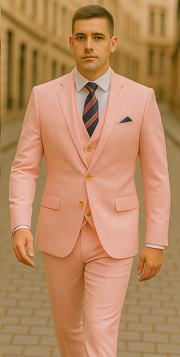 Rossiman Men's Pink Suit – 1-Button Peak Lapel Jacket & Double-Breasted Vest