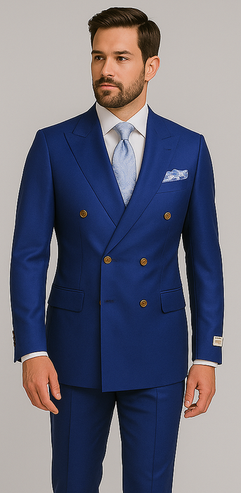 Rossiman Men's Slim Fit Royal Blue Suit – Double-Breasted Elegance