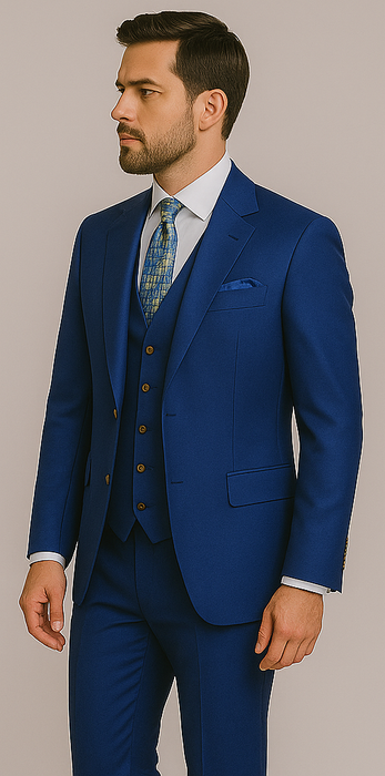 Rossiman Men’s Royal Blue Slim Fit Suit – Sophisticated Double-Breasted Design