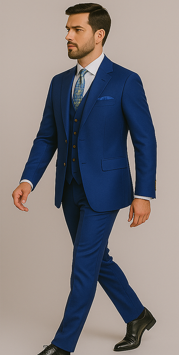 Rossiman Men’s Royal Blue Slim Fit Suit – Sophisticated Double-Breasted Design