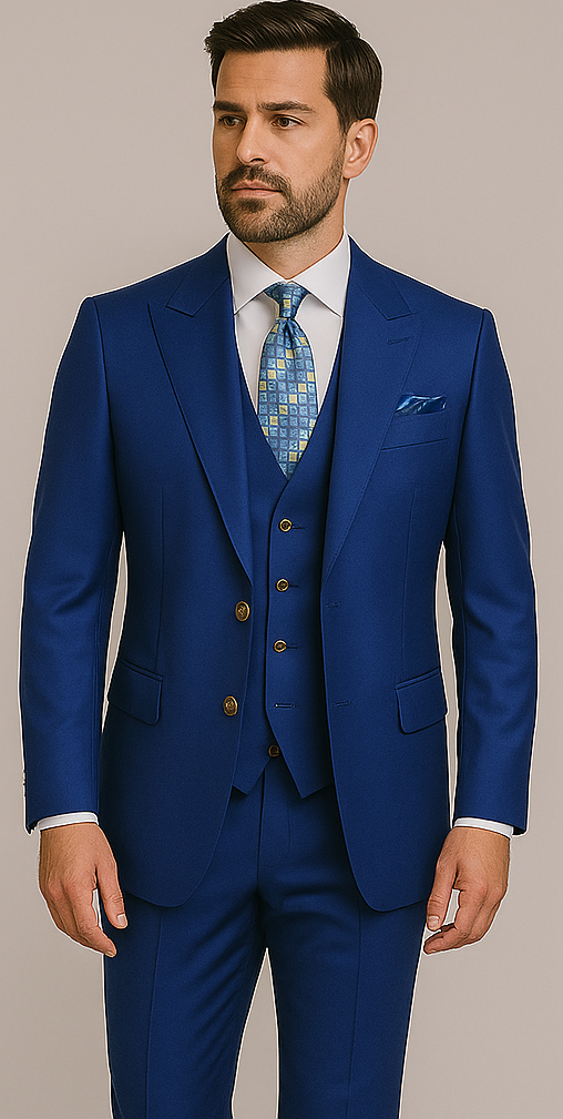 Rossiman Men’s Royal Blue Slim Fit Suit – Sophisticated Double-Breasted Design