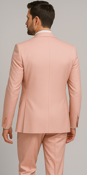 Rossiman Men's Slim Fit Pink Suit – Elegant Double-Breasted Vest & Tailored Flat Front Pants