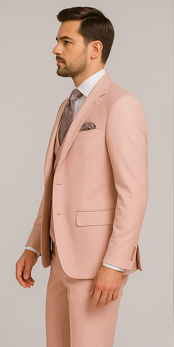 Rossiman Men's Slim Fit Pink Suit – Elegant Double-Breasted Vest & Tailored Flat Front Pants
