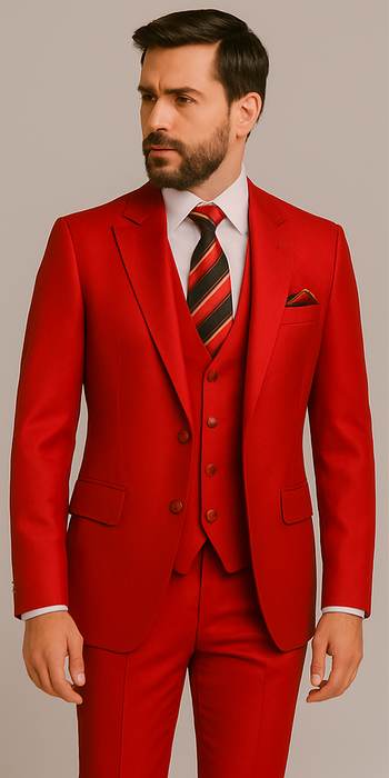 Rossiman Men’s Red Slim Fit Suit – Stylish Double-Breasted Jacket