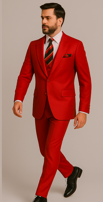 Rossiman Men’s Red Slim Fit Suit – Stylish Double-Breasted Jacket