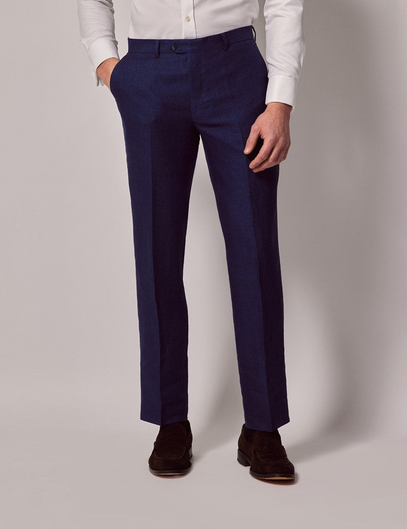 Mens Linen Suit For Beach Wedding - Summer Suit in Royal Blue Herringbone