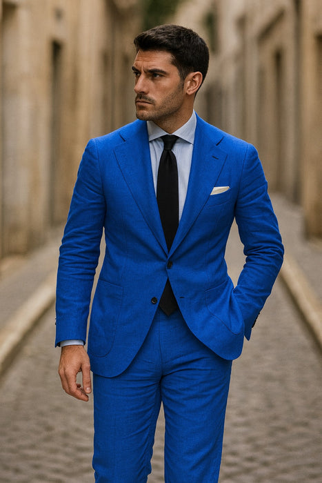 Royal Blue Linen Suit - Royal Blue Linen Suit - Royal Blue Tiffany Color
