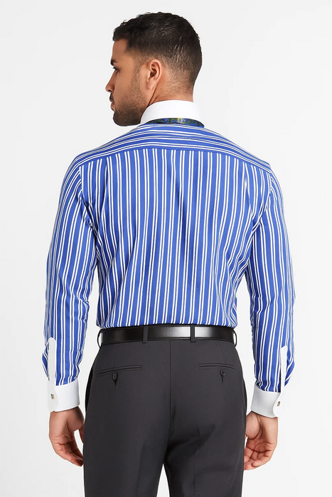 Royal Blue Stripe Colorful Men's Dress Shirt
