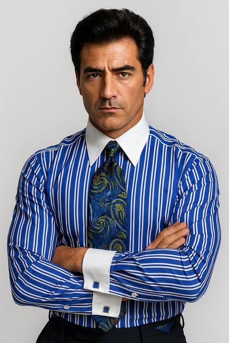 Royal Blue Stripe Colorful Men's Dress Shirt