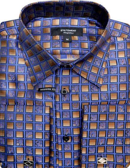 Mens Paisley Shirts - Club Fashion Dress Shirt Spread Collar in Color Royal