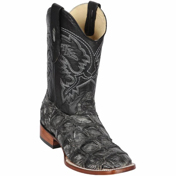 Los Altos Boots - Mens Dress Cowboy Boot - Low Priced Rustic Black Pirarucu Boots- in Black