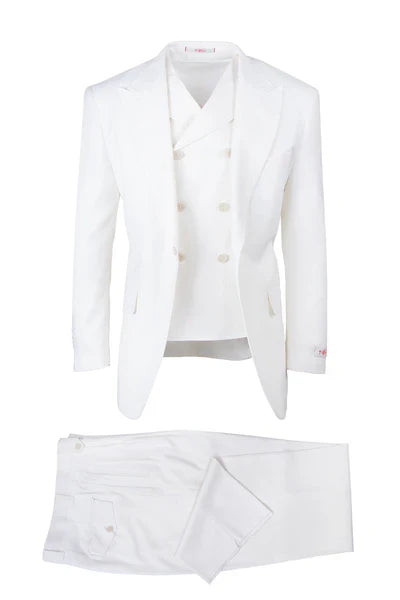 Tiglio Rosso Suit - Classic Fit Athletic Cut 100% Wool Super 150s Italian Fabric Peak Lapel in Color Off White