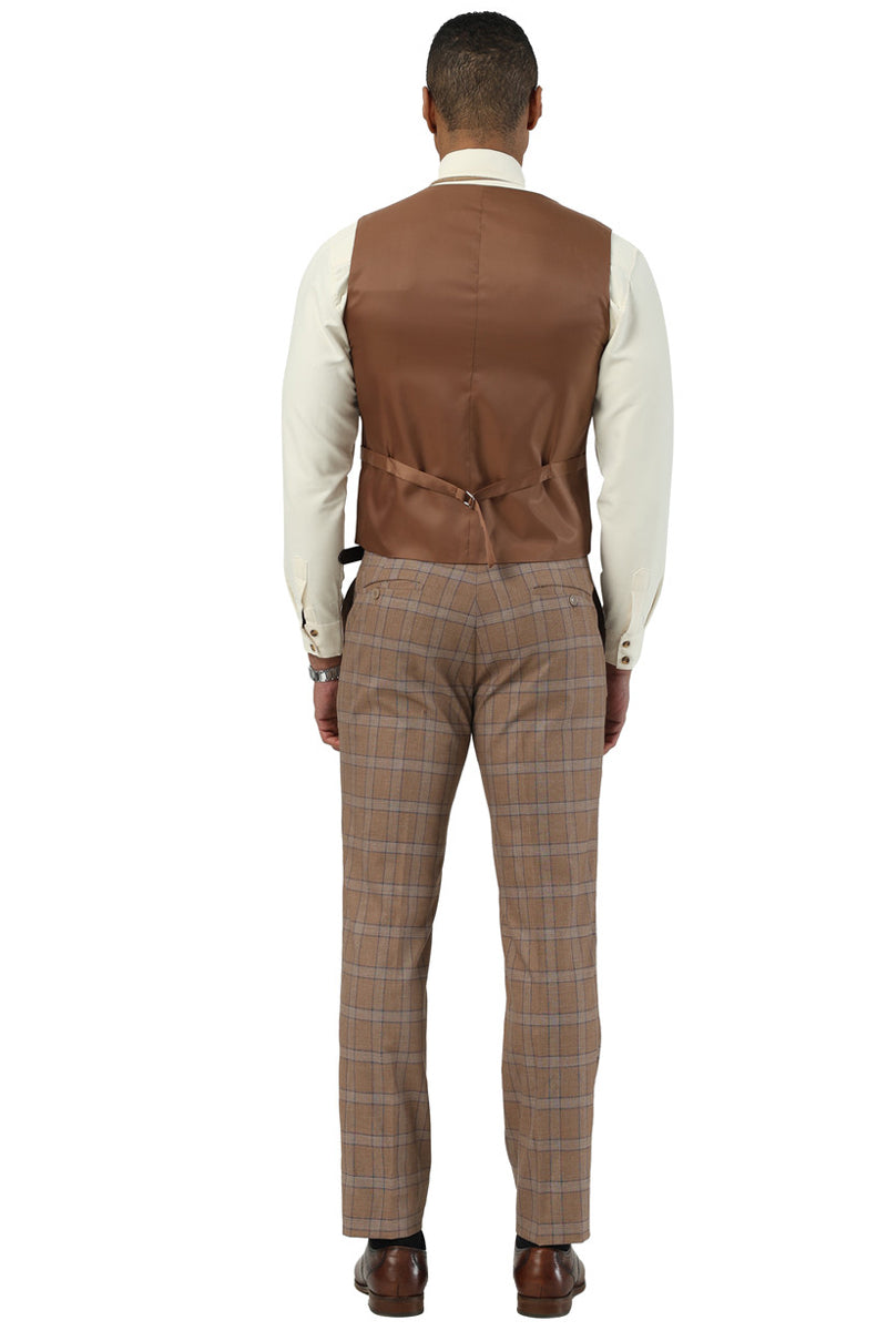 Men's Designer Stacy Adams Vested Glen Plaid Suit in Brown
