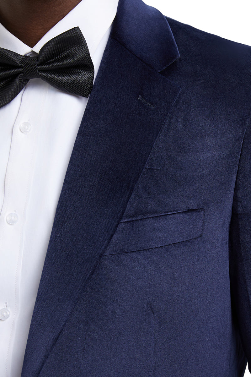 Men's Stacy Adams Modern Fit Velvet Blazer in Navy Blue - Image 2