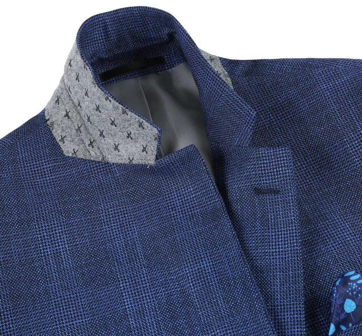 Saco vaquero - Western Sport Coat - Western Blazer- Mens Two Button Classic Fit Sport Coat Blazer In Navy Blue Windowpane Plaid