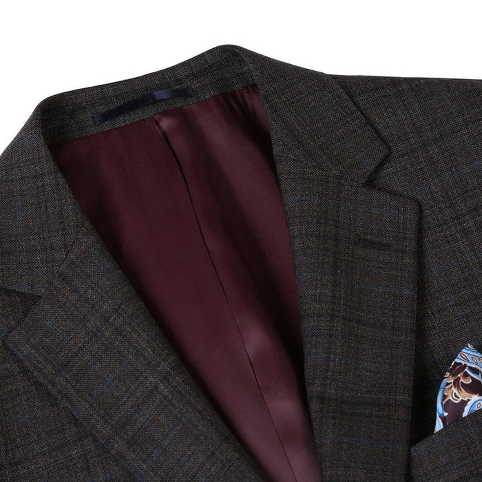 Saco vaquero - Western Sport Coat - Western Blazer - Mens Two Button Classic Fit Wool Sport Coat Blazer In Dark Brown Windowpane Plaid
