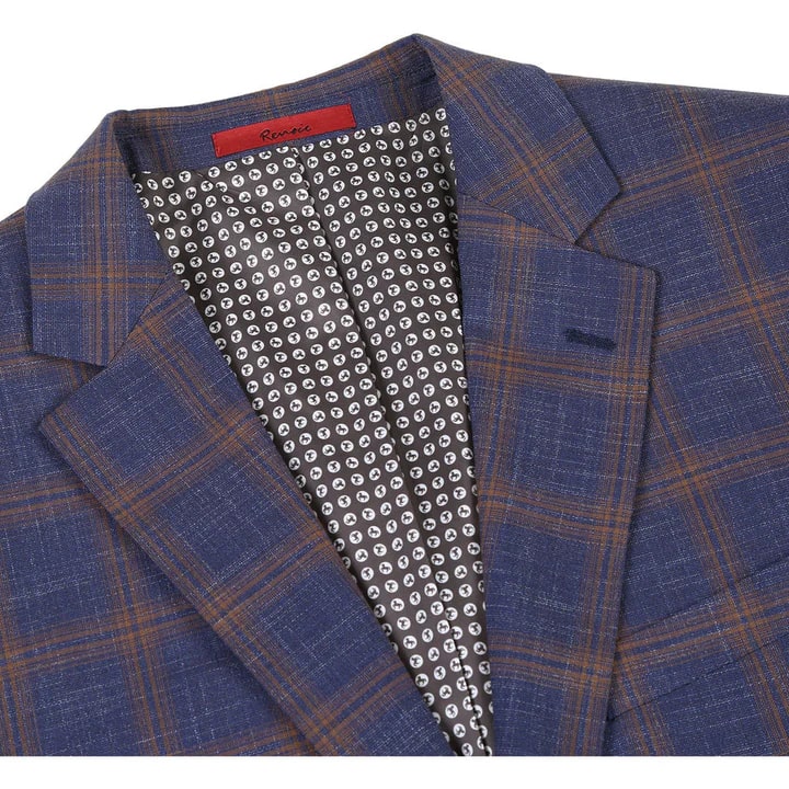 Saco vaquero - Western Sport Coat - Western Blazer - Mens Slim Fit Two Button Sport Coat Blazer In Navy Blue & Gold Windowpane Plaid