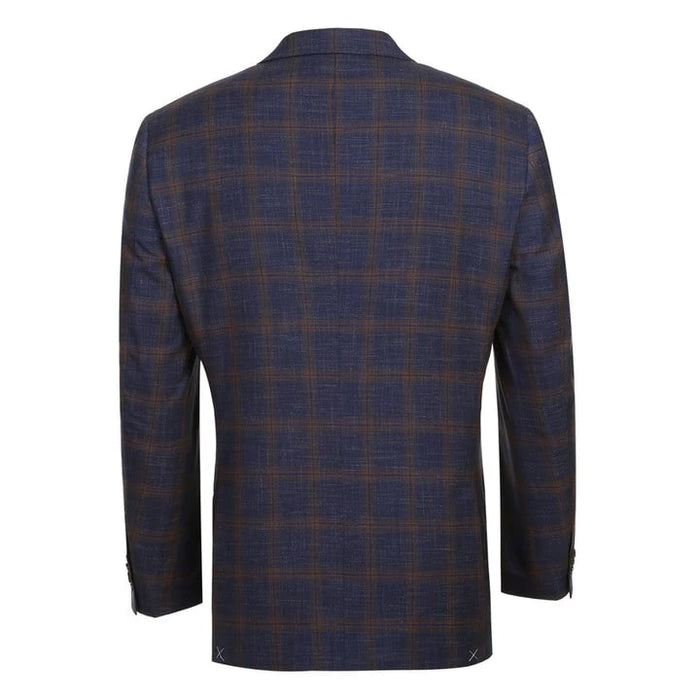 Saco vaquero - Western Sport Coat - Western Blazer - Mens Slim Fit Two Button Sport Coat Blazer In Navy Blue & Gold Windowpane Plaid