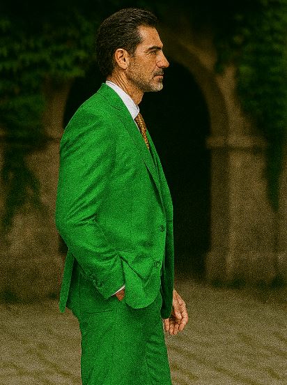 Men's  Lime Green ~ Apple   Vested 3 Piece Suit Flat Side Vented  2 button suits