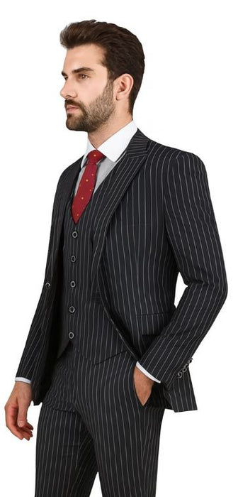 Bold Pinstripe Suit in Black