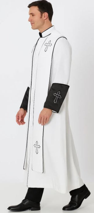 White/Black Cross Accent Robe With Stole Mandarin Suits