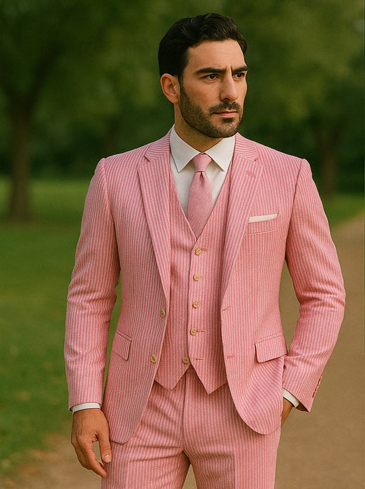 Sear Sucker Suit Mens 3pc 100% Cotton Seersucker Sear sucker suits Lavender & Pink - High End Suits - High Quality Suits