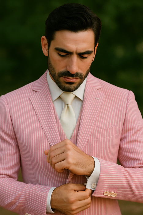 Sear Sucker Suit Mens 3pc 100% Cotton Seersucker Sear sucker suits Lavender & Pink - High End Suits - High Quality Suits