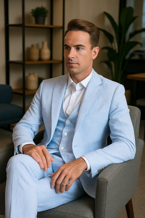 Sear Sucker Suit Mens 3pc 100% Cotton Seersucker Sear sucker suits Taupe - High End Suits - High Quality Suits