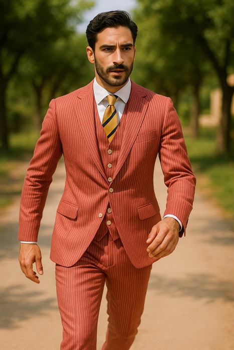 Sear Sucker Suit Mens 3pc 100% Cotton Seersucker Sear sucker suit Red & Grey - High End Suits - High Quality Suits
