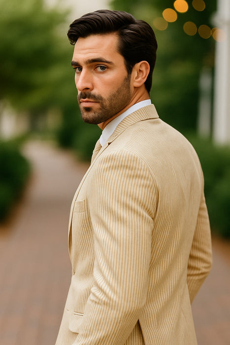 Sear Sucker Suit Mens 3pc 100% Cotton Seersucker Sear sucker suits Tan - High End Suits - High Quality Suits