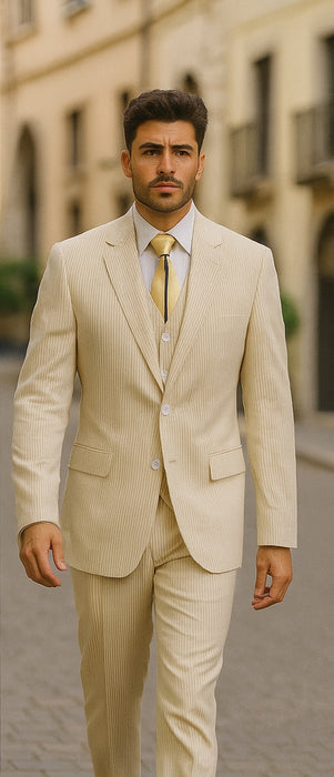 Sear Sucker Suit Mens 3pc 100% Cotton Seersucker Sear sucker suits Taupe - High End Suits - High Quality Suits