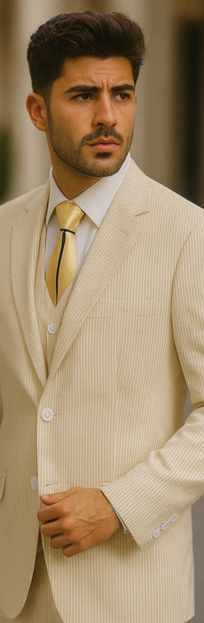 Sear Sucker Suit Mens 3pc 100% Cotton Seersucker Sear sucker suits Taupe - High End Suits - High Quality Suits