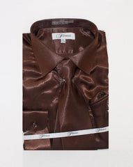 Affordable Clearance Cheap Mens Dress Shirt Sale Online Trendy - FerSH1 Men'S Shiny Luxurious Shirt Dark Brown