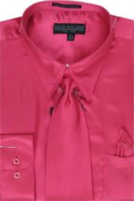 Fashion Cheap Priced Sale Men'S Fuschia Shiny Silky Satin Dress Shirt/Tie Men'S Dress Cheap Priced Shirt Online Sale