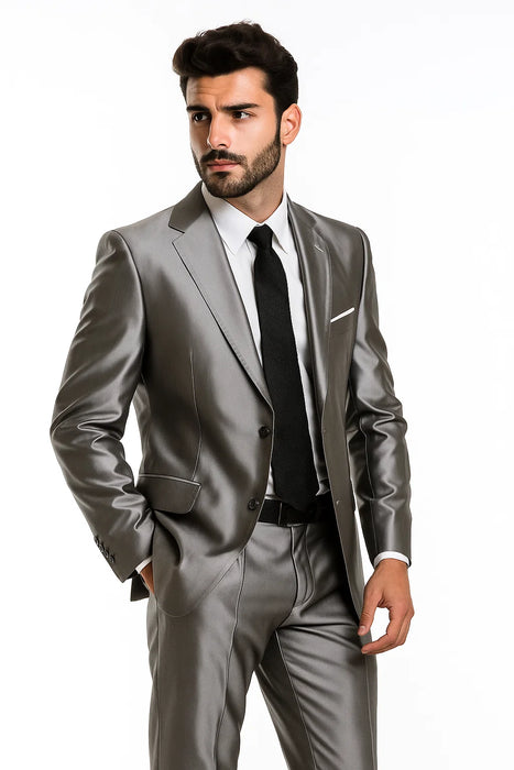 Shiny 2 Button Silver Grey Suit