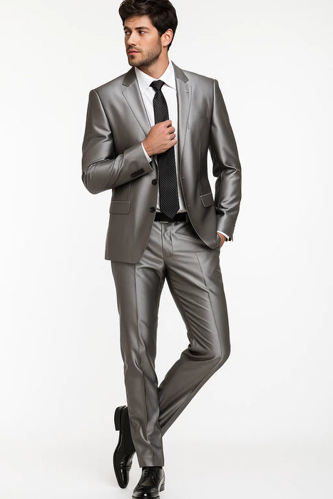 Shiny 2 Button Silver Grey Suit