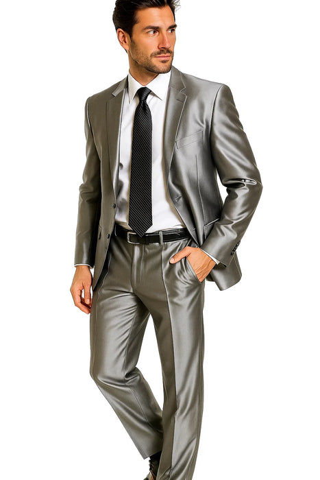 Shiny 2 Button Silver Grey Suit