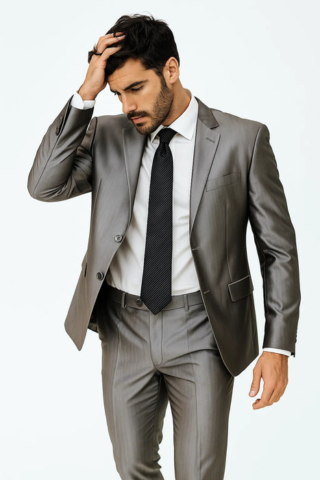 Shiny 2 Button Silver Grey Suit