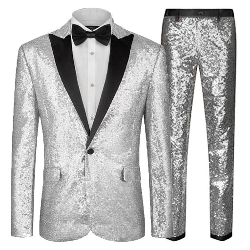 Sequin Suit - Silver Grey Shiny Suit Perfect for Stage or Prom Fancy Pattern Glitter Fabric