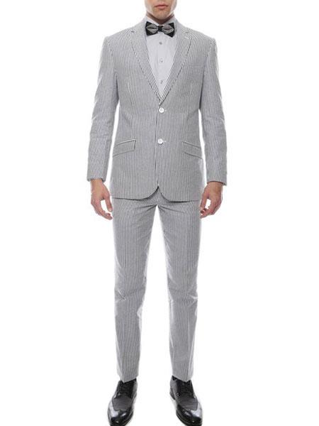 Men's 2 Button Premium Comfort Cotton Slim Fit Seersucker Sear sucker suit Black