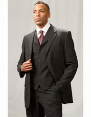 Men's Poly Poplin 3 Piece Black Matching Vest Dress Suit