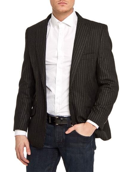 Men'S Black Stripe - Pinstripe Slim Fit Blazer