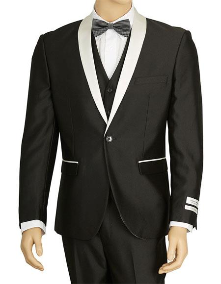 Men's Wedding - Prom Event Bruno Black 1 Button Shawl Lapel Suit
